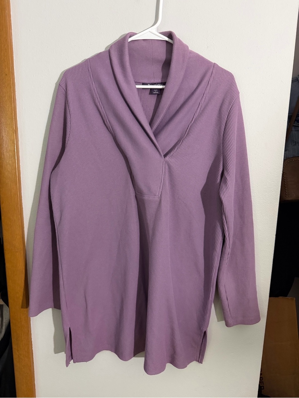 Roaman's Mauve Ribbed Cowl Neck Tunic Sweater